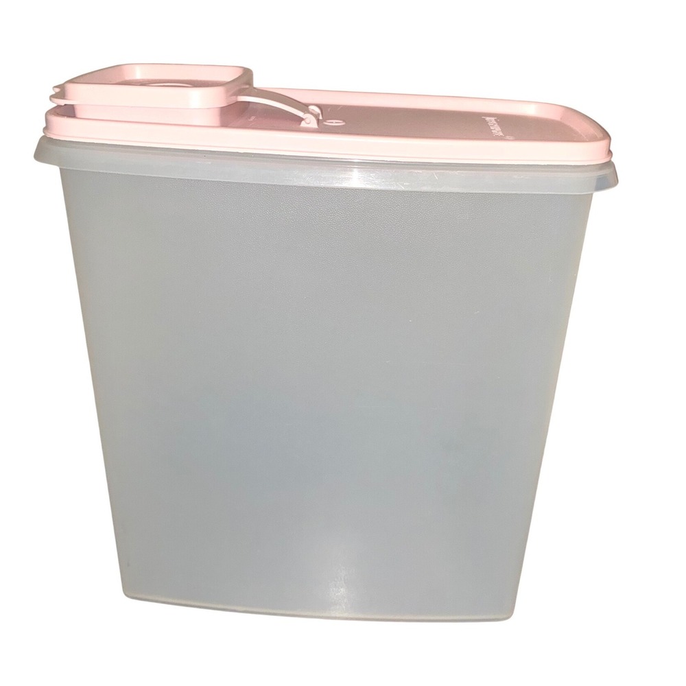 VTG Tupperware #1588-8 Pink Cereal Keeper-Red‎ Lid. 9.5"h x 9"l x 4"w.